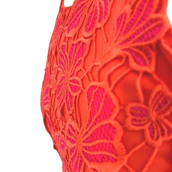 Alexia Admor Reese Floral Lace Halter Dress Coral Pink Orange Size XS - Picture 9 of 13